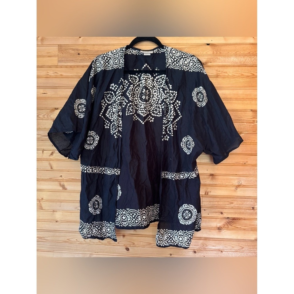 Soft Surroundings Caftan Short Batik 1X Beach Coastal Grandma Navy Layering